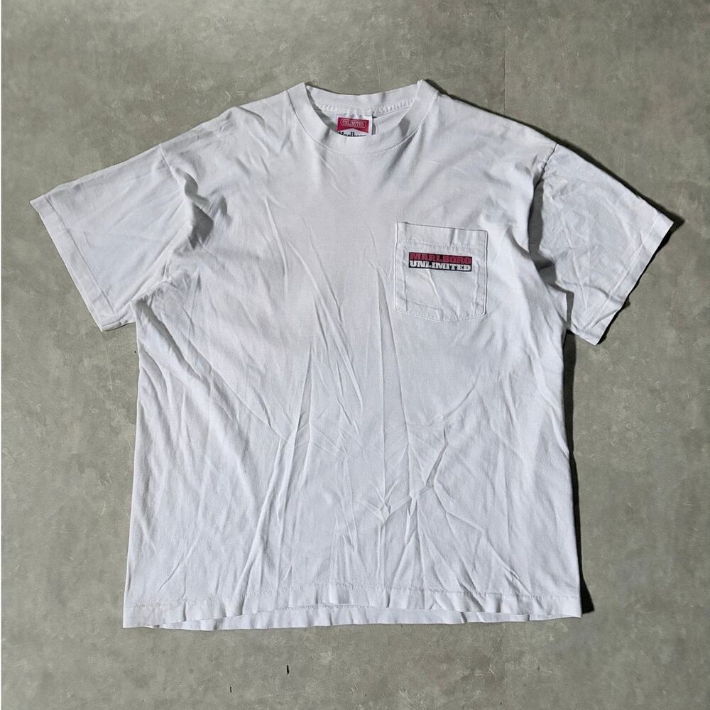 90s Vintage Marlboro Unlimited Train Map White T-Shirt -XL